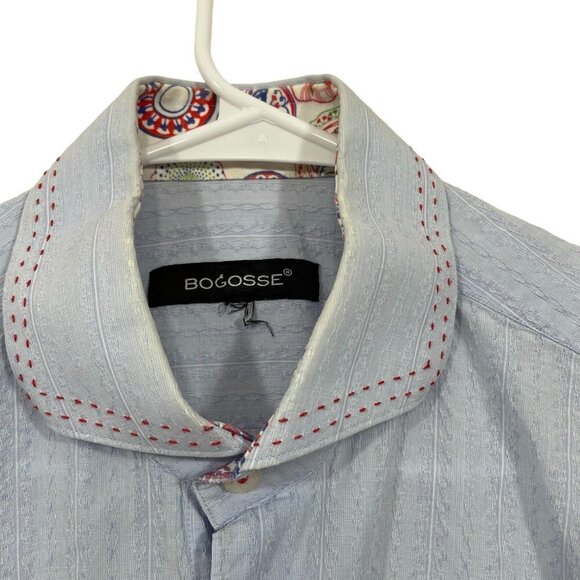 Bogosse Mens Size M? Blue Cotton Short Sleeve Mini Lewis Shirt - Picture 3 of 7